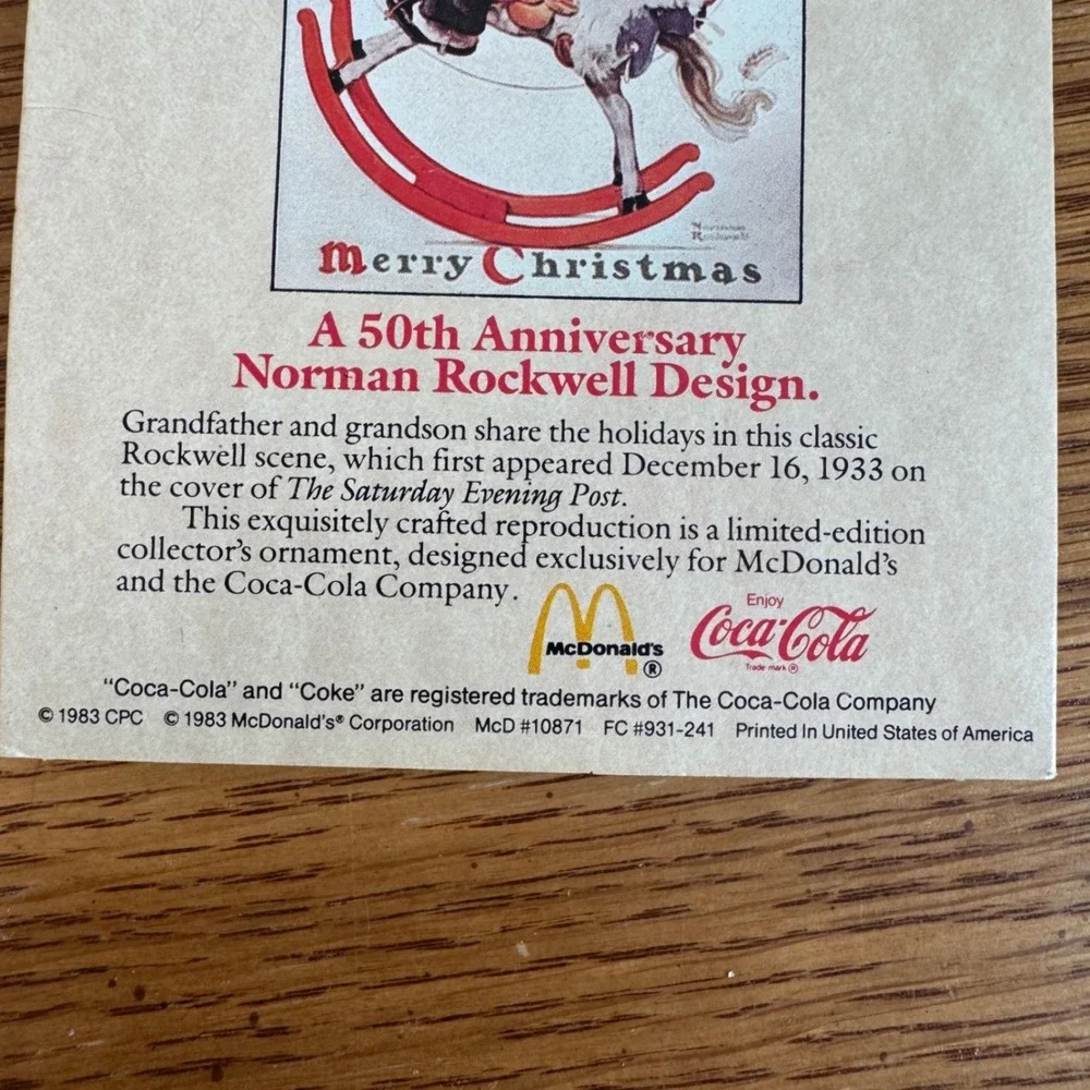 Norman‎ Rockwell 1983 Christmas Ornament Coca-Cola McDonalds Rocking Horse